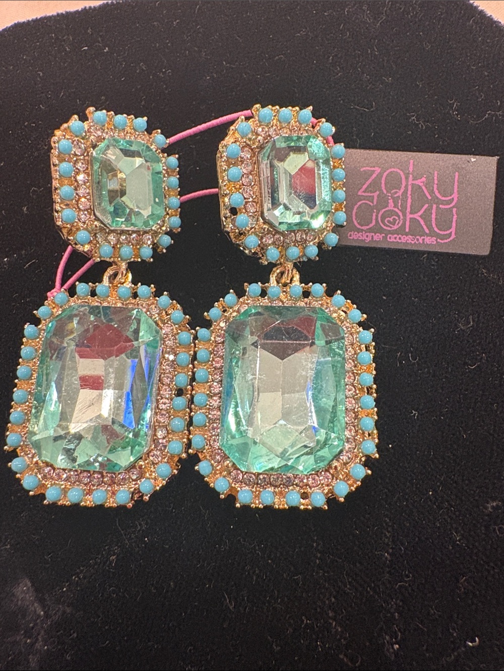 ZokyDoky Aqua and Turquoise Crystal Drop Earrings